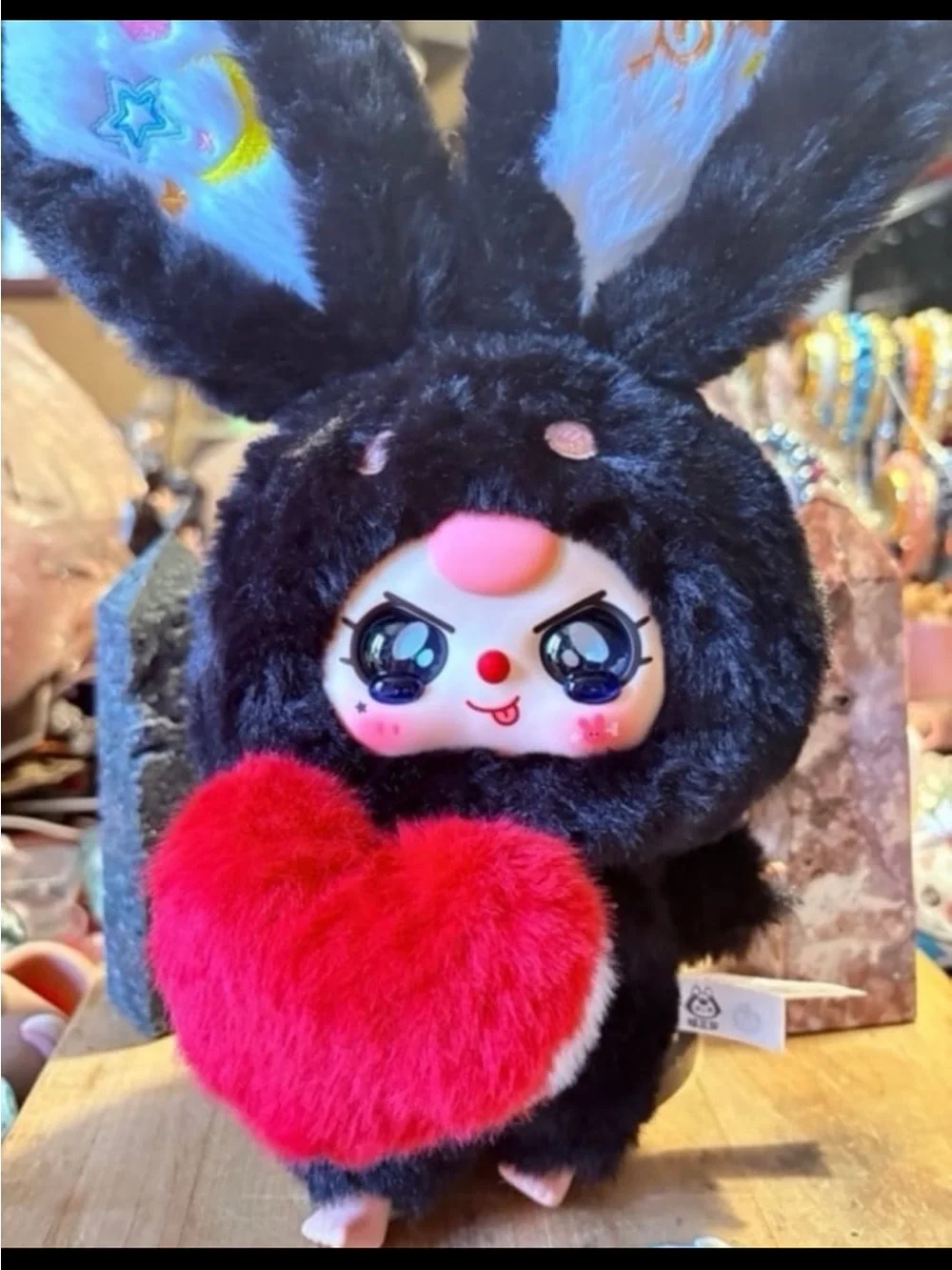 Baby three Black Bunny Plush with Red Heart